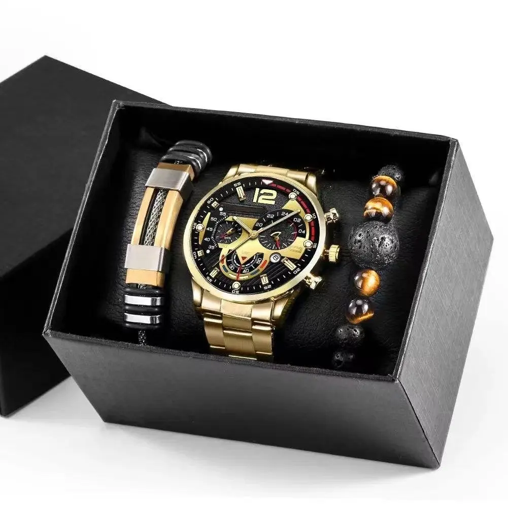 Set di braccialetti per orologi al quarzo alla moda con scatola FD058 orologio sportivo da lavoro calendario orologi per uomo Set di gioielli Reloj