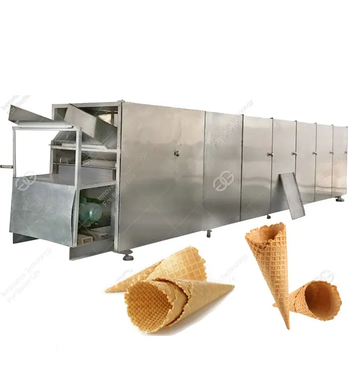 Fabricação de cones de açúcar, equipamento para fazer sorvete, máquina de cozimento automática completa de biscoitos, waffle, neve, cones