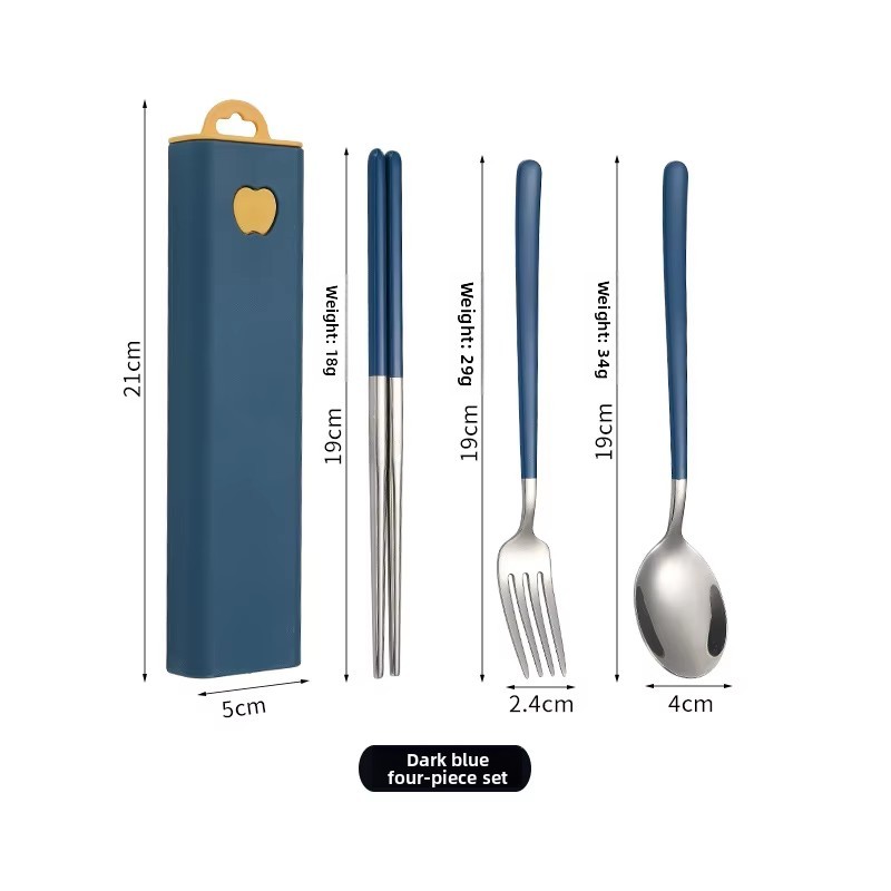 Dark Blue Chopsticks Fork Spoon 3-Piece Set