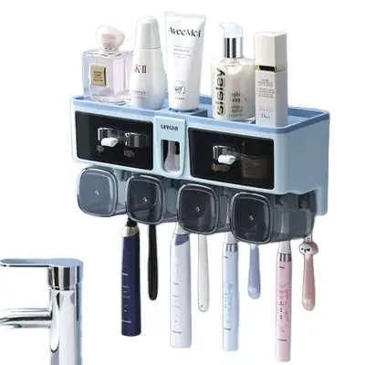 Soportes para organizador magnético con tazas accesorios de baño juegos de diseñador cepillo de dientes montado en la pared portavasos para enjuague bucal