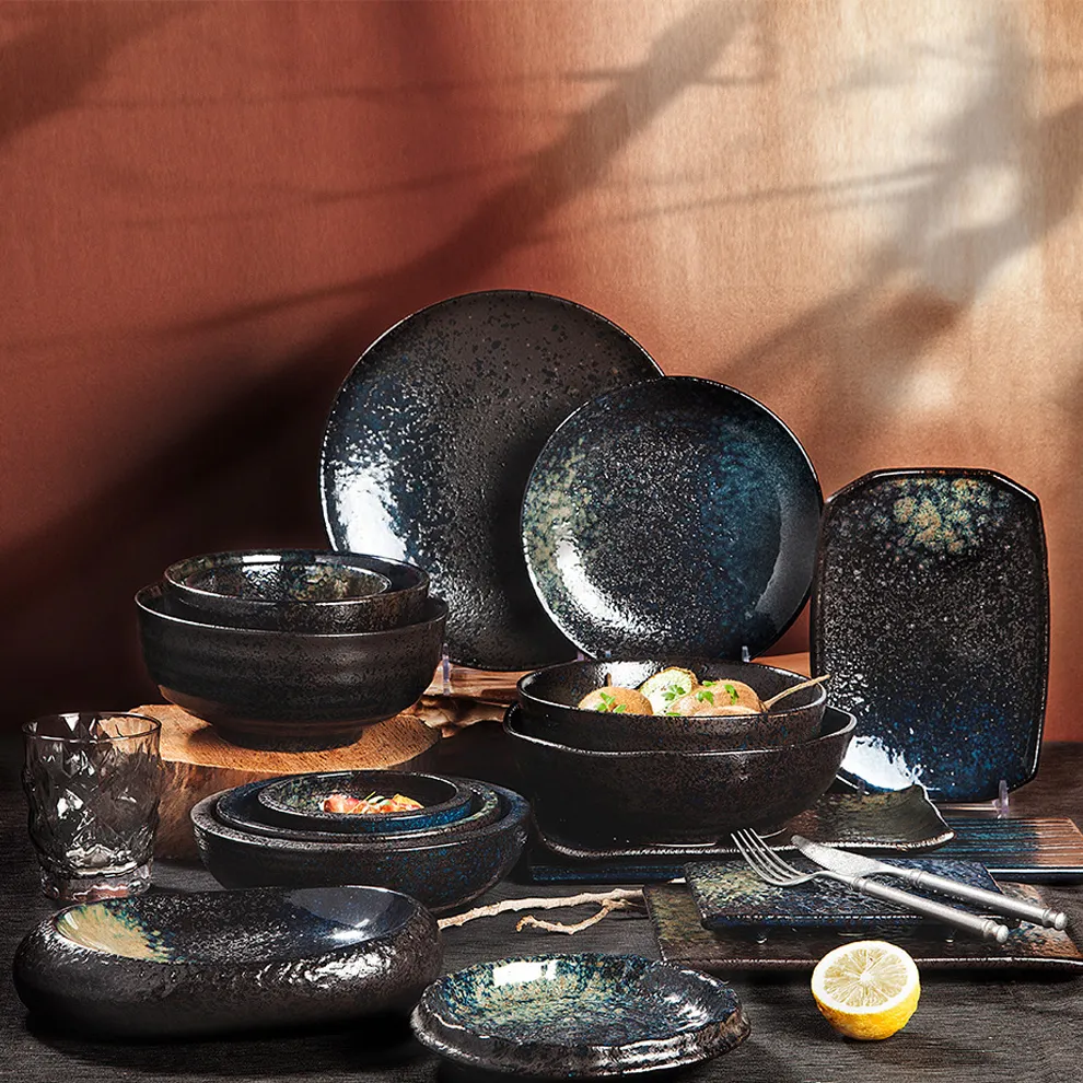 Plato de sushi grueso de cerámica vintage, juego de cena de porcelana segura para microondas, japonés, gran oferta
