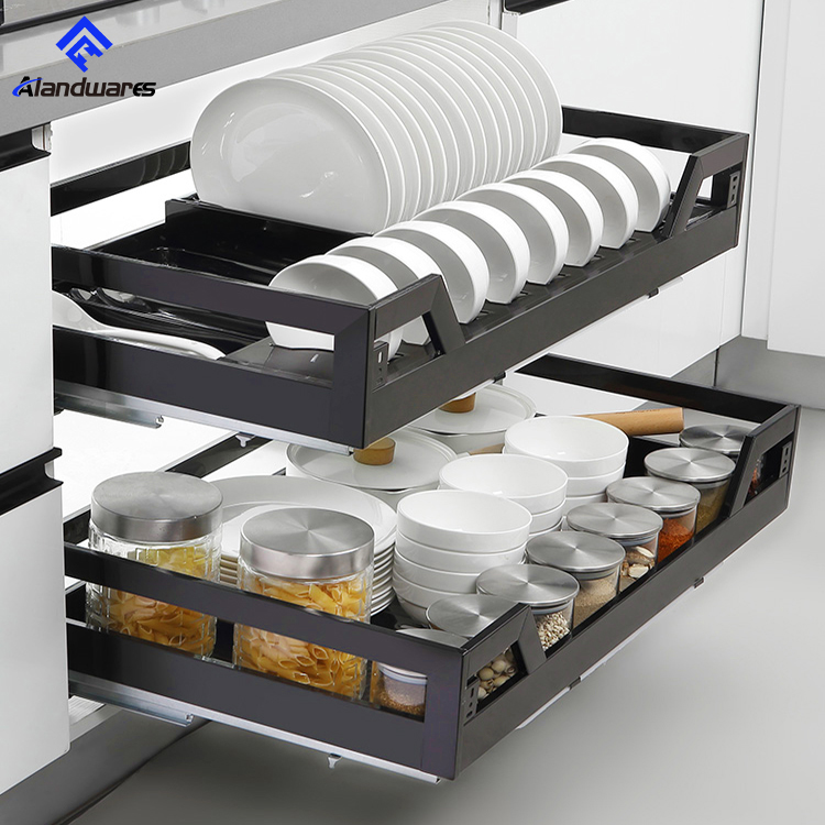 600mm to 900mm Kitchen Multi-functional Basket Soft Closing Stainless Steel Pull Out Basket with Drawer Soft-closing Slide