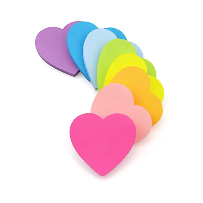 Heart Shape Memo Post Sticky Custom Adesivo Forte Notas Pegajosas Recicláveis para Office Home School Meeting