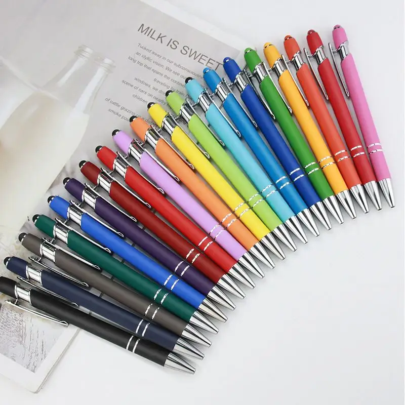 Mega 2 trong 1 kim loại nhôm Stylus Bút bi cao su mềm màn hình cảm ứng cá nhân khắc biểu tượng tùy chỉnh điện thoại di động ballpen