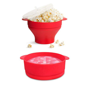 Bán Buôn Cấp Thực Phẩm Silicone Vui Bỏng Ngô Bát Với Nắp Adn Xử Lý Gấp Bỏng Ngô Xô Container - Product Image 1