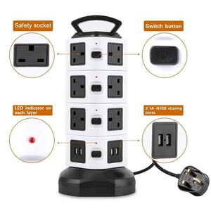 JUNWEI High Quality 11-Way Vertical Tower Power Strip 4 USB Power <strong>Adapter</strong> 13A Rated Current 110V <strong>Rotatable</strong> Extension <strong>Socket</strong> - Product Image 4