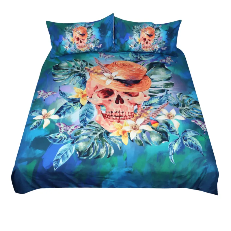 Lençol de cama tipo esqueleto de crânio, 3 unidades, capa de duvet, 3d, conjunto de cama, tamanho king