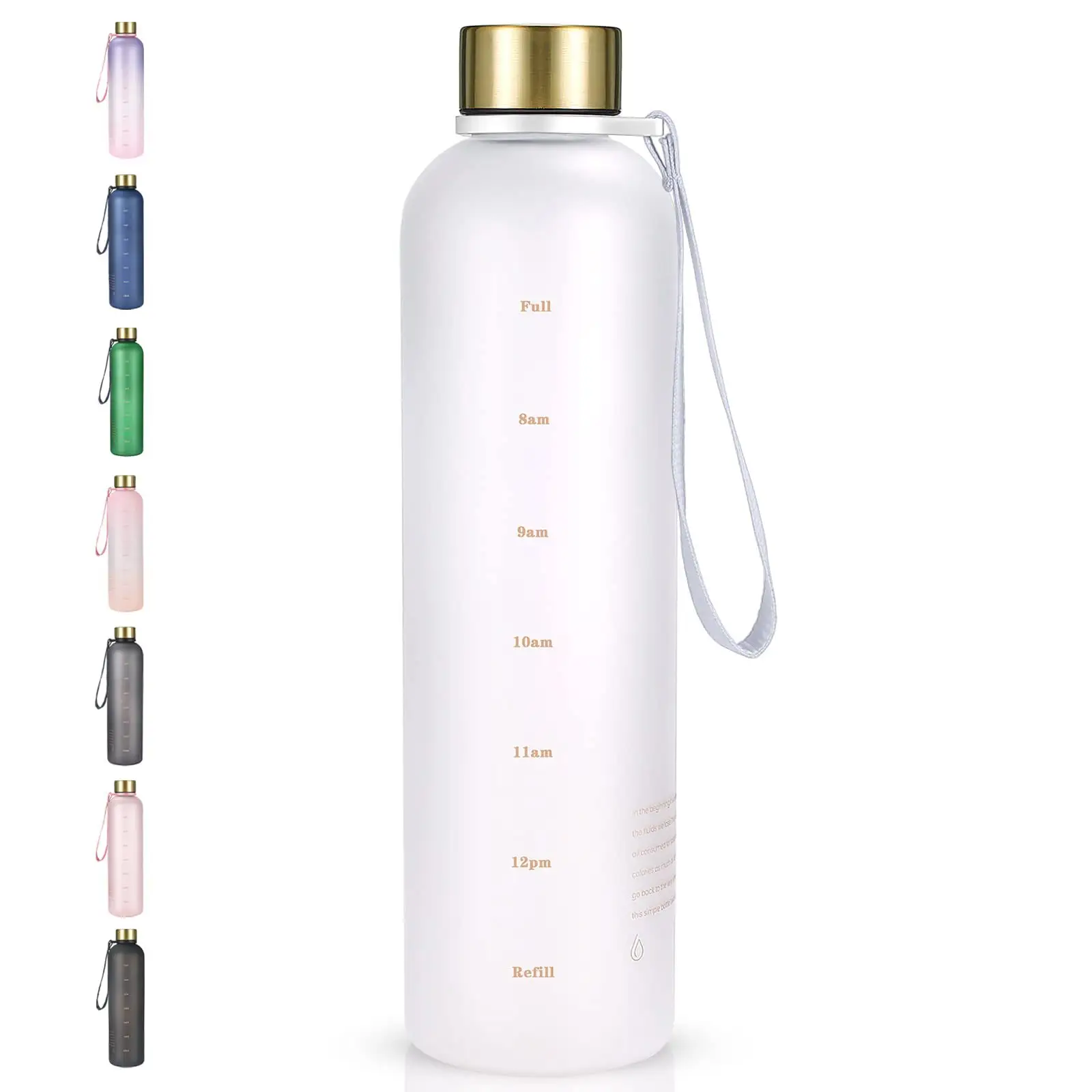 Bottiglia motivazionale per l'acqua in vetro tritan di colore personalizzato da 32 once con indicatore del tempo e tappo in acciaio inossidabile per palestra e ufficio