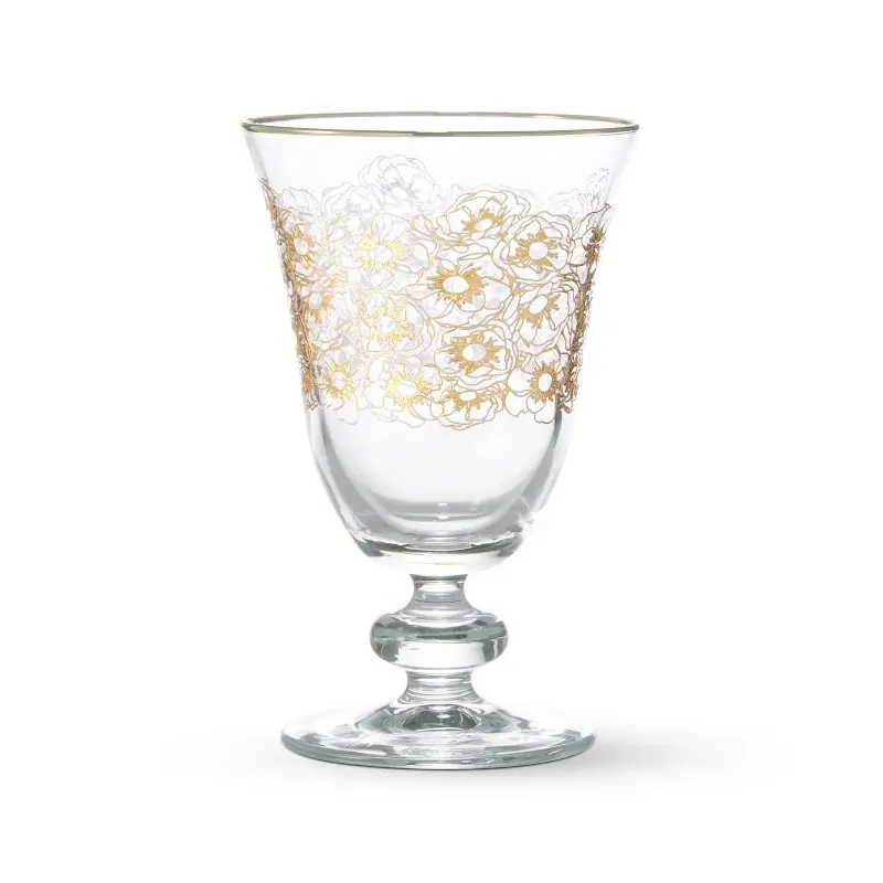 Verrerie de luxe, verres à boire, motif Floral en or clair imprimé, gobelets à vin d'eau en verre avec bord doré pour mariage, offre spéciale