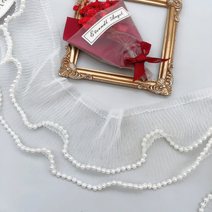 Thời trang hai lớp ngọc trai đính cườm ORGANZA XẾP LI Ruffle vải tuyn ren trang trí theo sân - Product Image 4