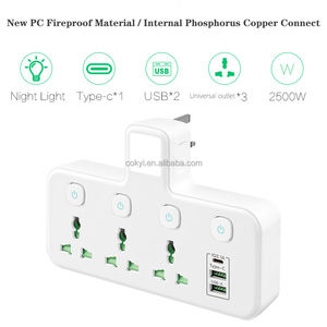 Uzatma çok fiş uzatma prizleri ile USB duvar fiş adaptörü 3 yollu 1 içine 3 güç uzatma kablosu ile 3.4A USB tip C - Product Image 3