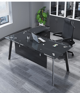 Hot Sale Modern <strong>Design</strong> Office Furniture <strong>L</strong> <strong>Shape</strong> Glass Desk Glass Top <strong>Computer</strong> <strong>Table</strong> Ceo Office <strong>Table</strong>