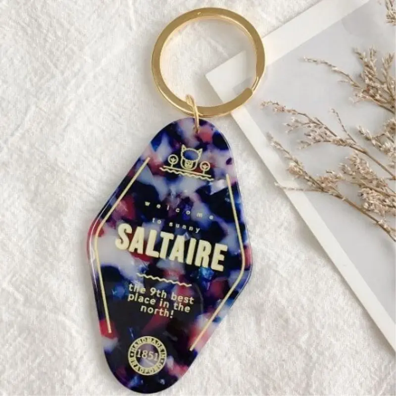 Cá Nhân Hoá Vintage Acrylic Hotel KeyChain Gift Tags, Tùy Chỉnh Dễ Thương Glitter Sparkling Acrylic Motel Key Tags Charm Keyring