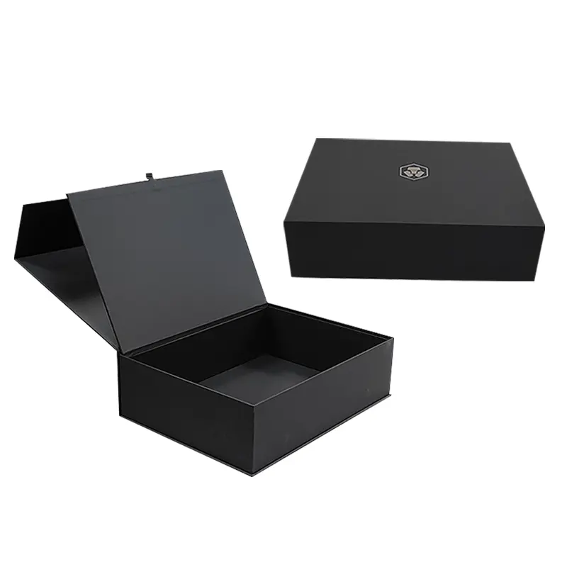 Logotipo de impresión personalizado Imán plegable de cartón rígido Cajas de embalaje plegables de papel Caja de regalo magnética negra de lujo
