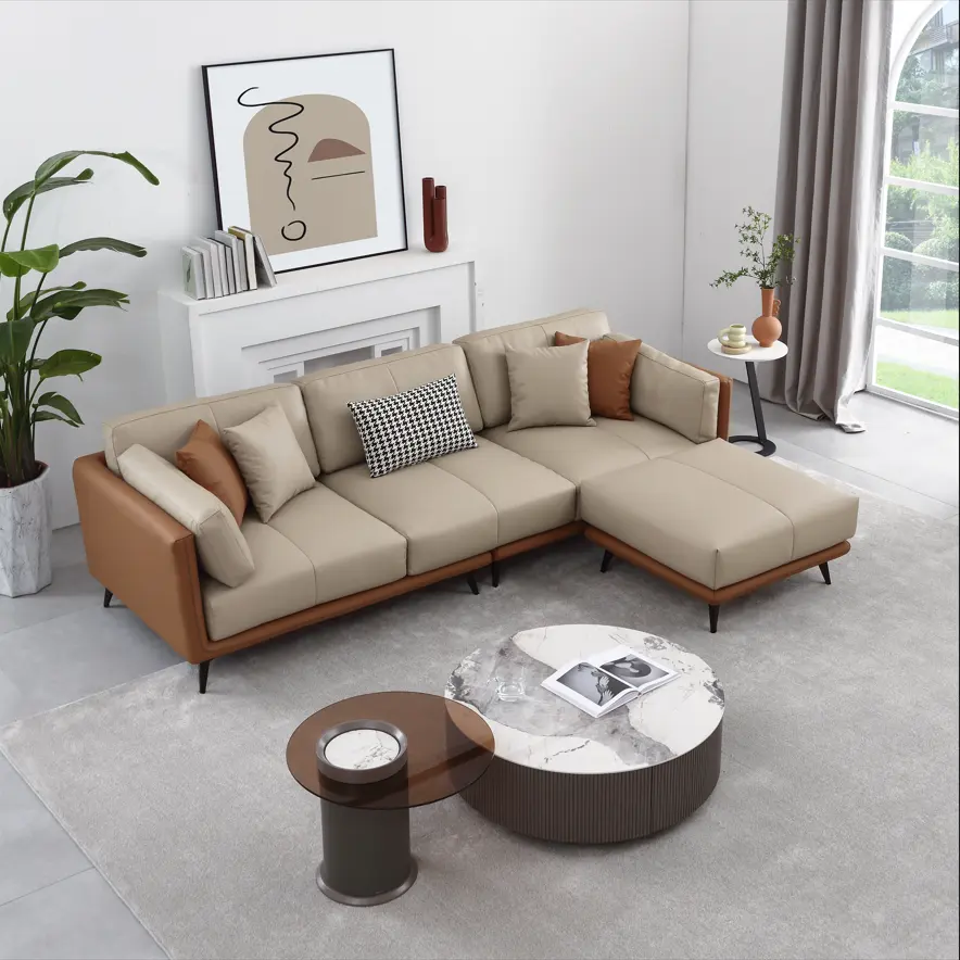 Set di divani in vera pelle di lusso moderno in stile europeo per divani componibili da soggiorno