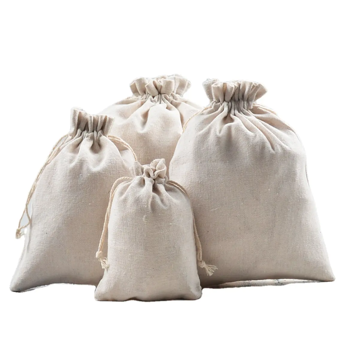 Tas kanvas katun kantung tali serut tahan debu tas kosmetik tali katun Muslin dapat digunakan kembali tas alami kecil