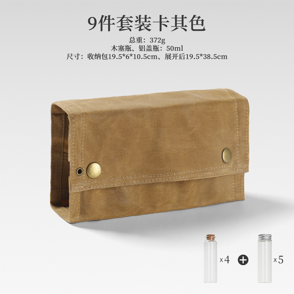Sac d'assaisonnement en toile de couleur kaki avec assaisonnement bouteille et corde