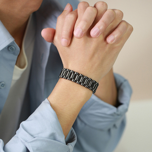 Sofisticado preto aço inoxidável relógio cinto tira pulseira para Mens moda estilo - Product Image 5