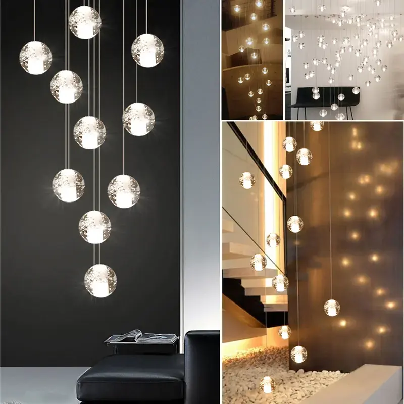 Modern otel lobisinde LED avizeler ışık kristal top fikstür avize lamba yağmur damlası Spiral kristal avize
