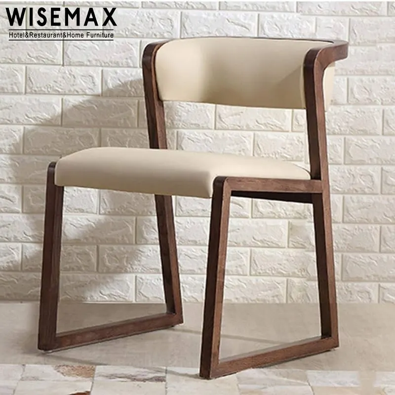 WISEMAX FURNITURE Wholesale wooden simple design furniture leather cover upholstered dining cafe chair with arm restaurant chair