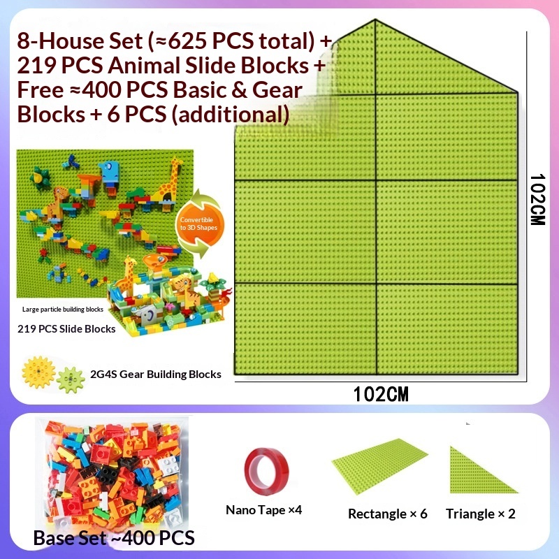 Verde 8 piezas Casa 219 Tobogán 400 Bloques de construcción 6 Engranajes