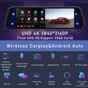 10英寸4K 2160汽车DVR Carplay安卓汽车无线全球定位系统仪表盘凸轮BT调频仪表盘摄像头流后视镜驱动记录器 - Product Image 3