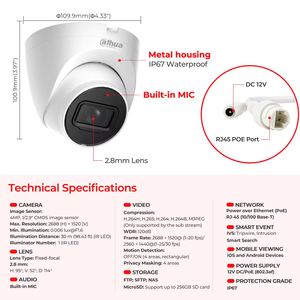 IPC-HDW2441T-<strong>S</strong> <strong>IR</strong> Fixed-focal Eyeball Network <strong>Camera</strong> 4MP Wizsense CMOS Sensor IP67 Built in MIC POE <strong>Camera</strong>