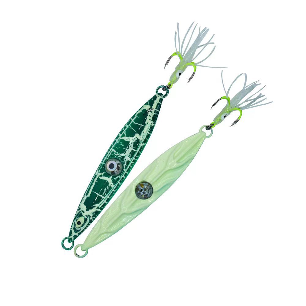 green burst strip squid four-prong hook