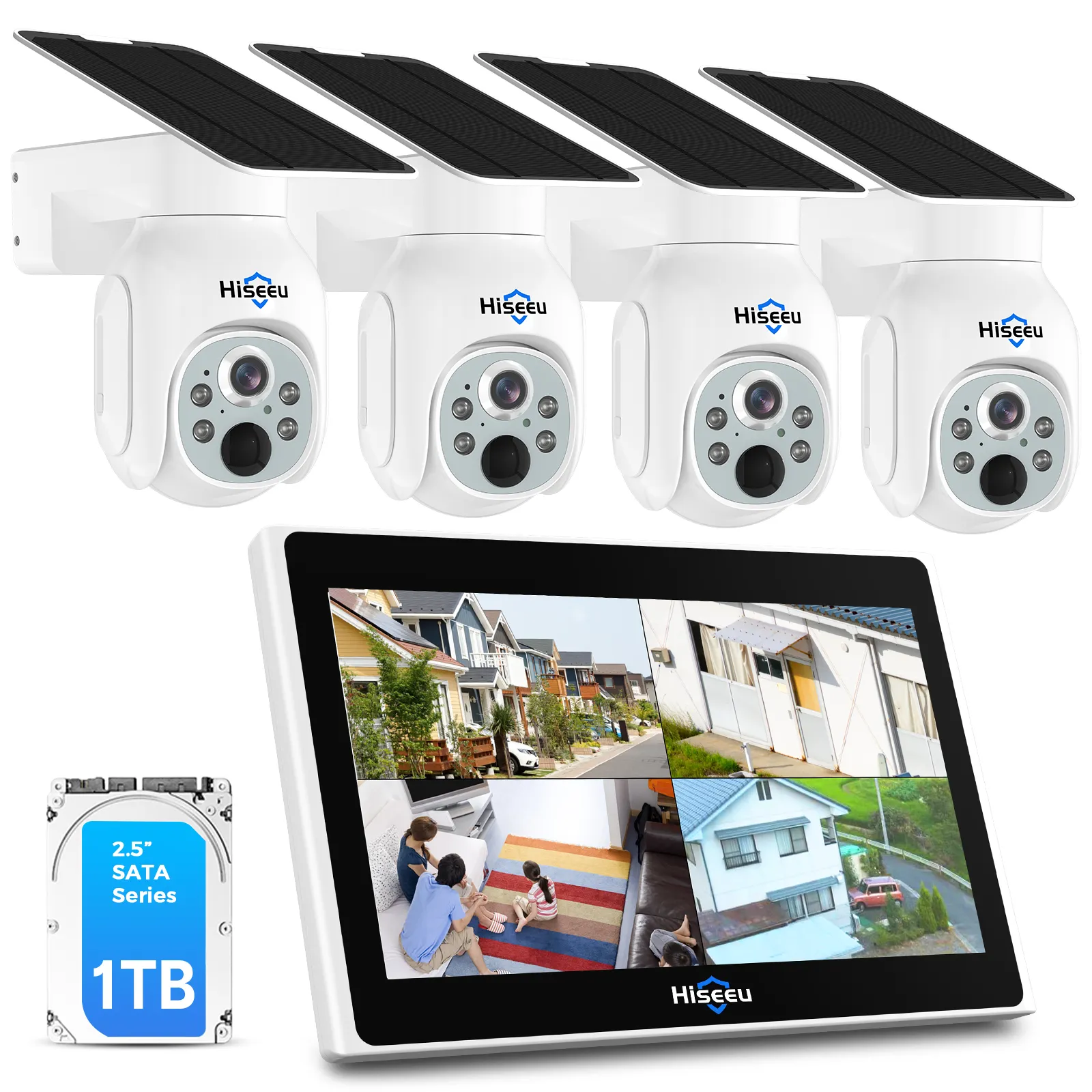 10 Inch LCD 4MP outdoors WIFI full color night vision NVR Kit Security Surveillance Solar Ptz Wireless Cctv Camera System