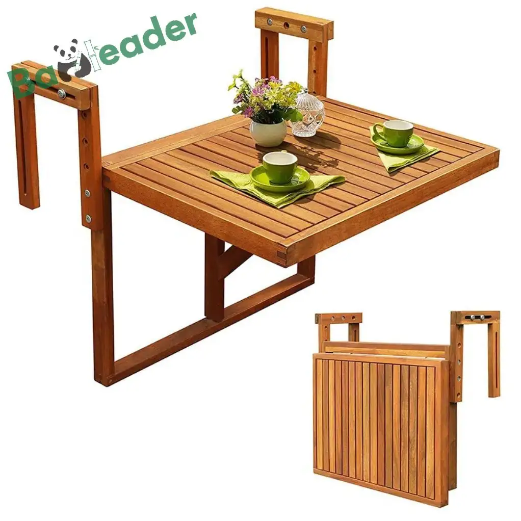 맞춤형 발코니 난간 책상 테이블 조정 가능한 접이식 사이드 테이블 다기능 야외 대나무 발코니 교수형 테이블