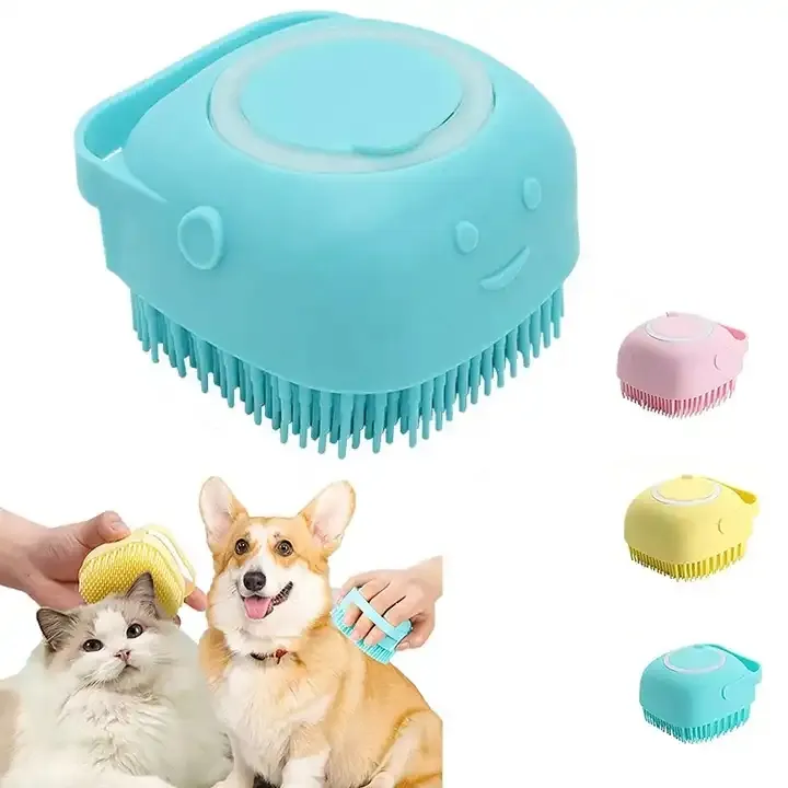 Productos de limpieza y aseo para mascotas, dispensador de champú de silicona suave, cepillo de baño de masaje para perros y gatos, para depilación y eliminación