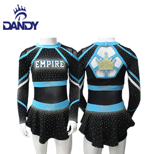 High Quality Competition <strong>Cheer</strong> Kids Dance Wear Custom Design Cheerleading Uniform Tops Flowy Skirts With Diamonds - Product Image 2