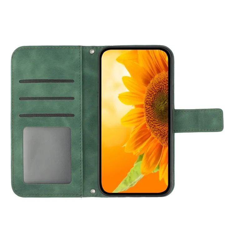 Xiaomi Redmi 12 4G 글로벌 스킨을 위한 새로운 디자인 태양 꽃 양각 플립 가죽 전화 케이스 끈