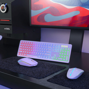 Combo de teclado y ratón para juegos retroiluminado RGB inalámbrico de 2,4 GHz, ergonómico de tamaño completo con luz LED recargable, conexión USB delgada - Product Image 4