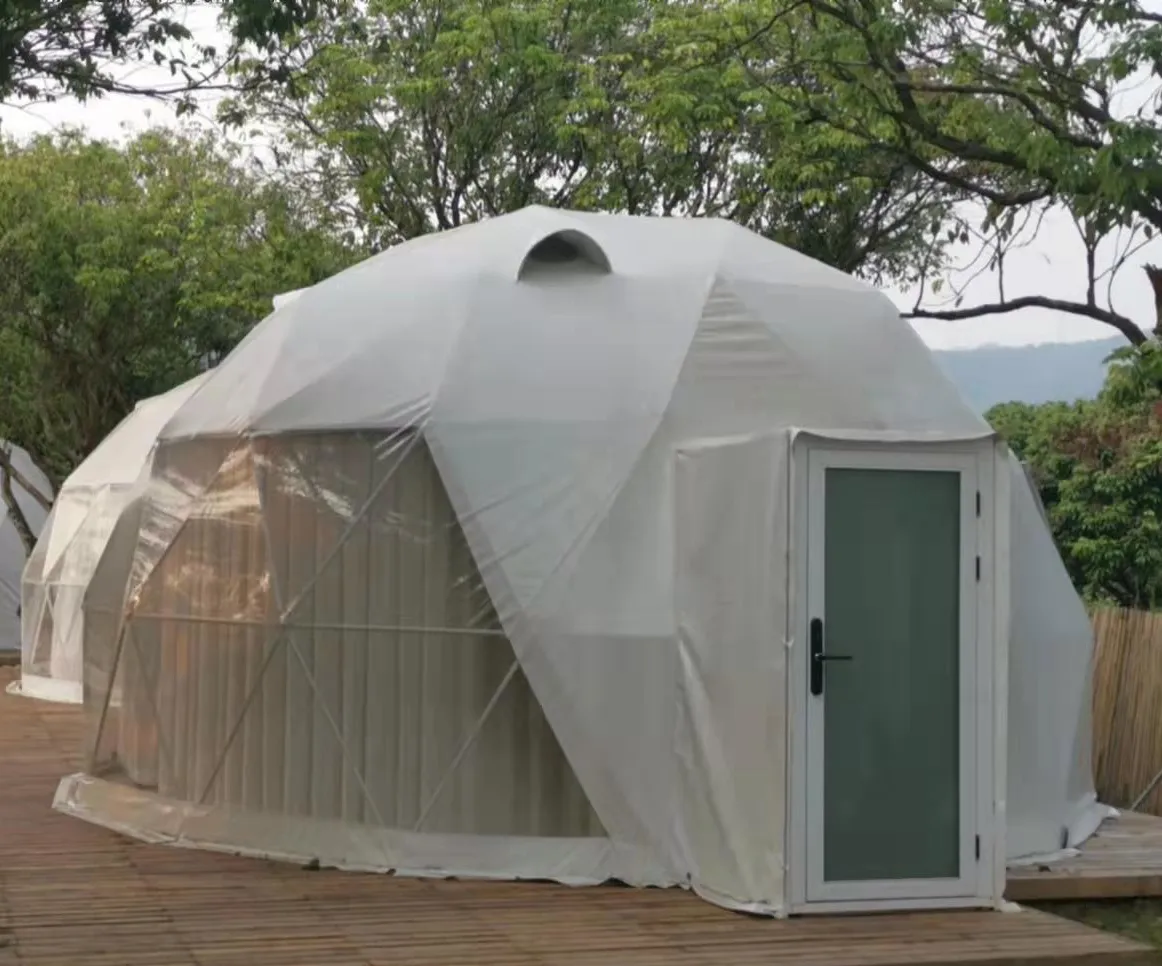 Kış şişme igloo yanmaz su geçirmez PVC kapak açık şeffaf dome glamping çadır