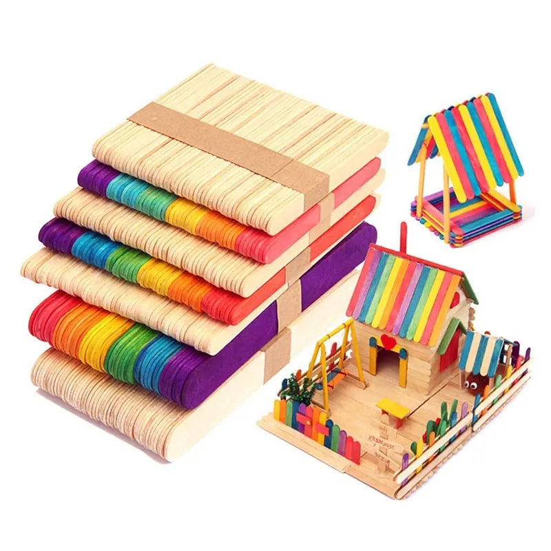 Palitos de madera de paletas de colores de 4,5 pulgadas para manualidades DIY palito de helado multiusos con diseños creativos para manualidades 100 unidades