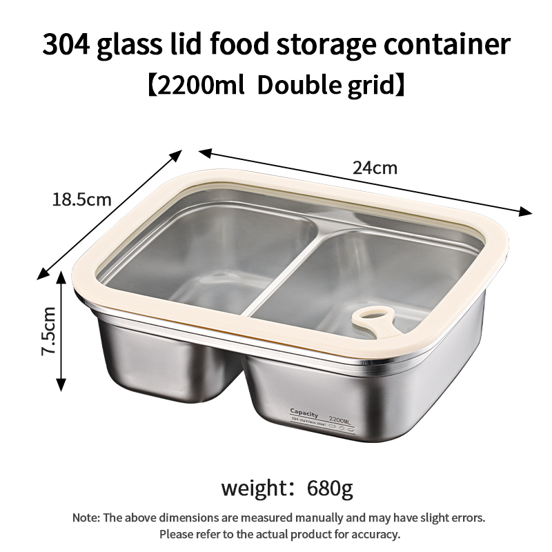 Boîte de conservation alimentaire XZ-304 avec couvercle en verre (2200 ml, 2 compartiments)