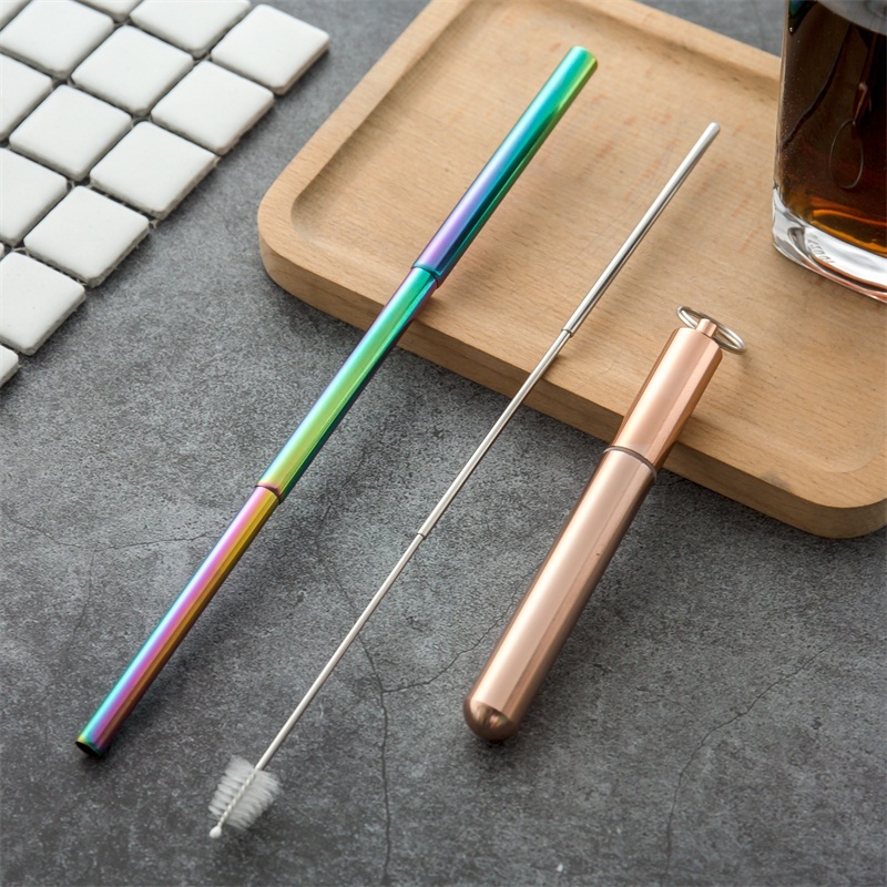 Caja oro rosa + pajita arcoíris