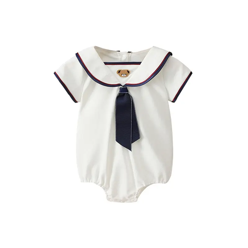 Preppy Style Sommer Baby Stram pler Sailor Collar coole Schlinge Baby Stram pler Baby Halfter Krabbel anzug mit Bär