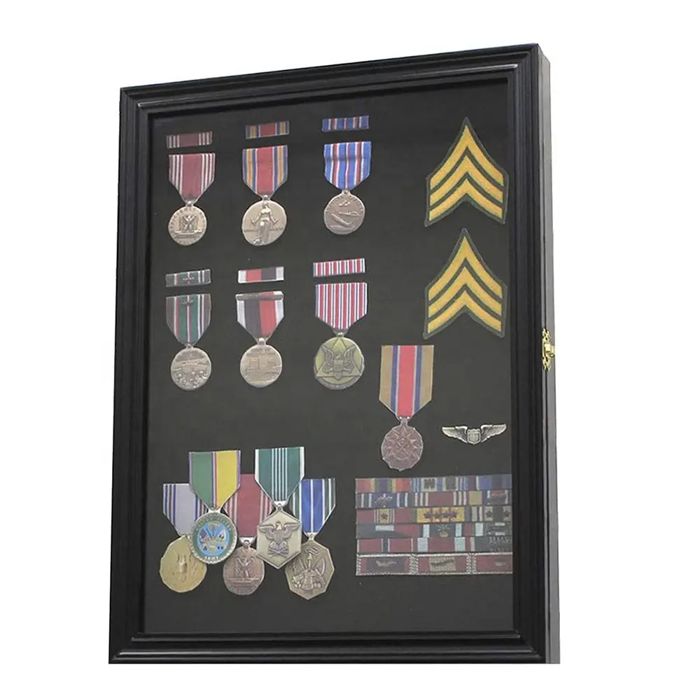 Tùy Chỉnh 11X14 Gỗ Đen 3d Deep Beach Tags Ribbons Insignia Patches Pins Huy Chương Hiển Thị Quân Sự Trường Hợp Tủ Shadow Box