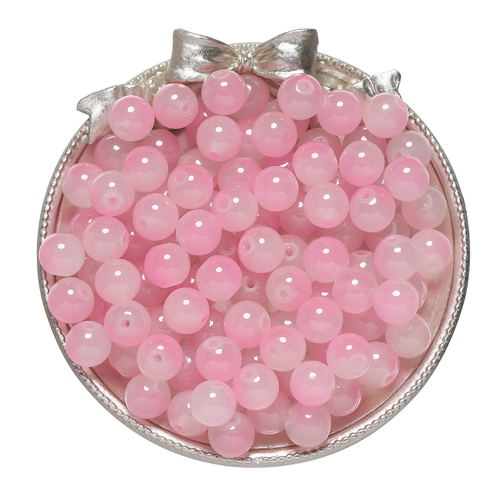 Perles imitation jade en verre bicolore - rose et blanc