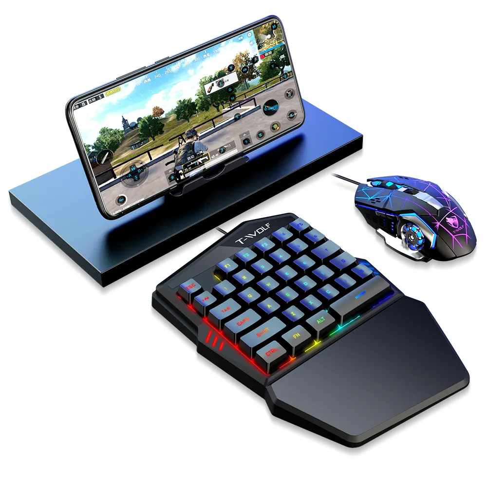 2022 New product TWOLF TF950 5 in 1 single-handed keyboard Mouse and converter mousepad phone holder combos for play phone game