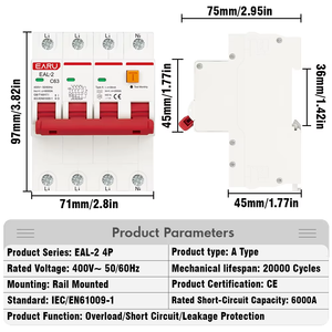 AC 230V 400V a tipo RCBO RCCB MCB Disyuntor de corriente Residual electrónico sobre corriente corta 30mA protección contra fugas EAL-2-A - Product Image 4