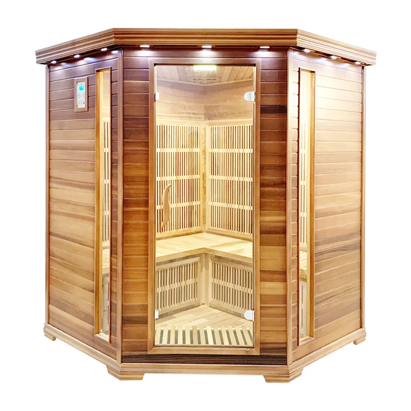 Salle de sauna infrarouge en cèdre rouge à faible EMF pour 3 personnes avec chauffages en carbone pour le bien-être et la santé