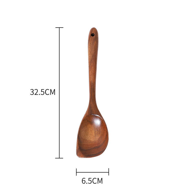 Teak long-handled angled spoon