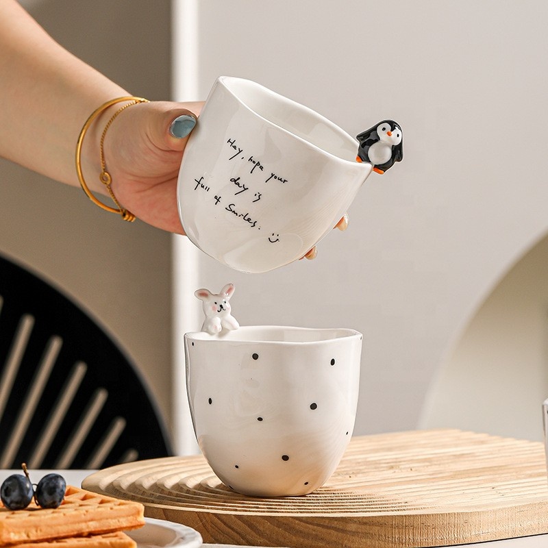 Yaratıcı seramik kupa, kahve fincanı, el bardağı. Ins tarzı sevimli karikatür yaratıcı çiftin süt ve çay bardağı hediye kutusu - Product Image 4