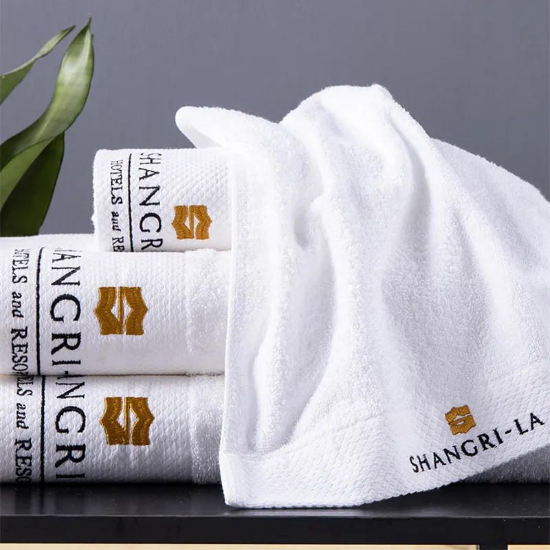 Asciugamano da bagno per il viso dell'hotel a 5 stelle di qualità di lusso con Logo personalizzato all'ingrosso set asciugamano per Hotel bianco in cotone 100% per hotel