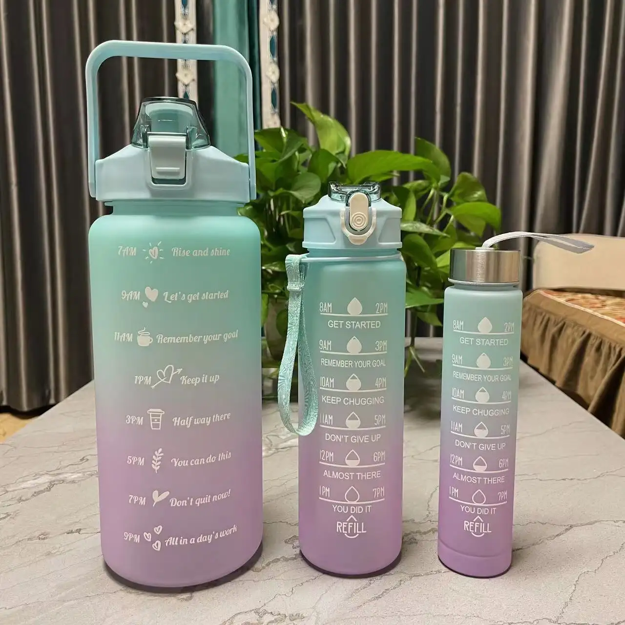1 takım içinde 3 adet 2L doğrudan içme plastik spor Bpa ücretsiz spor Fitness motivasyon spor su kamışlı şişeler ve grip bölümü