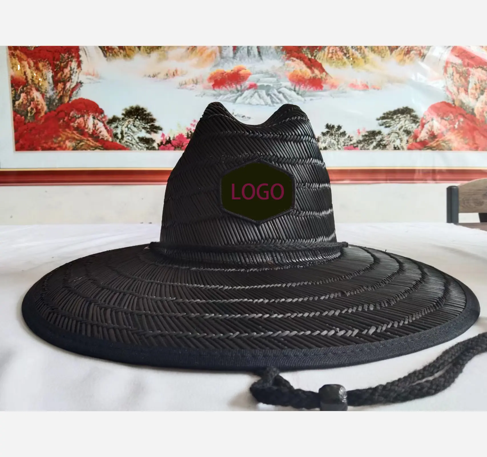 Chapeau de paille de sauveteur noir de palha surf bon marché avec tissu intérieur