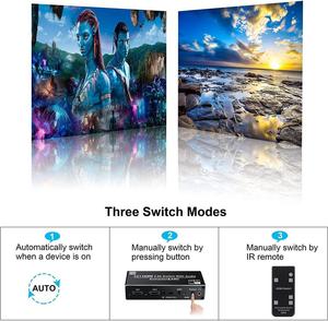 Conmutador HDMI 4K 2x1 con extractor de audio Conmutador de 2 entradas y 1 salida con extractor de audio coaxial SPDIF ARC de 3,5mm R/L - Product Image 6